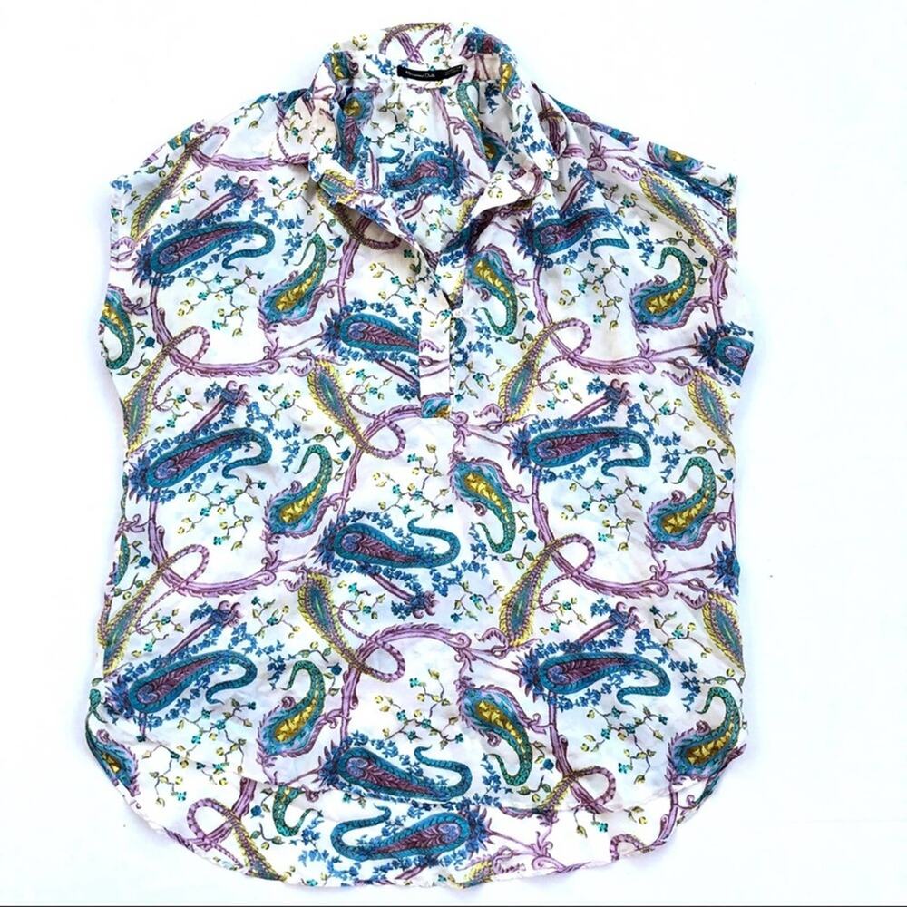 Massimo Dutti Silk Paisley Short Sleeve Blouse